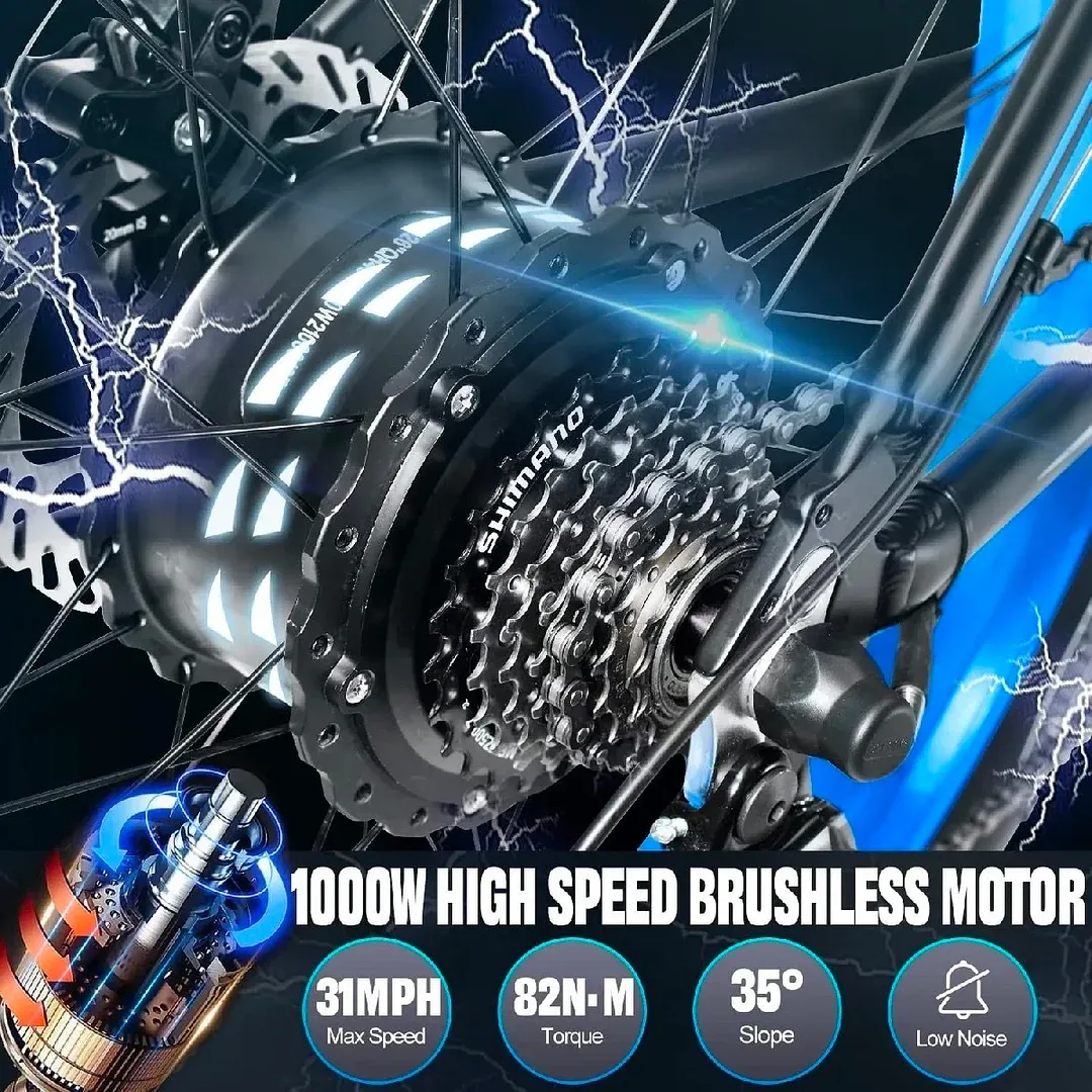 【Adventure Awaits】1000W Fat Tire E-Bike | 48V 17.5Ah Long-Range Battery | 31MPH | Conquer Any Terrain